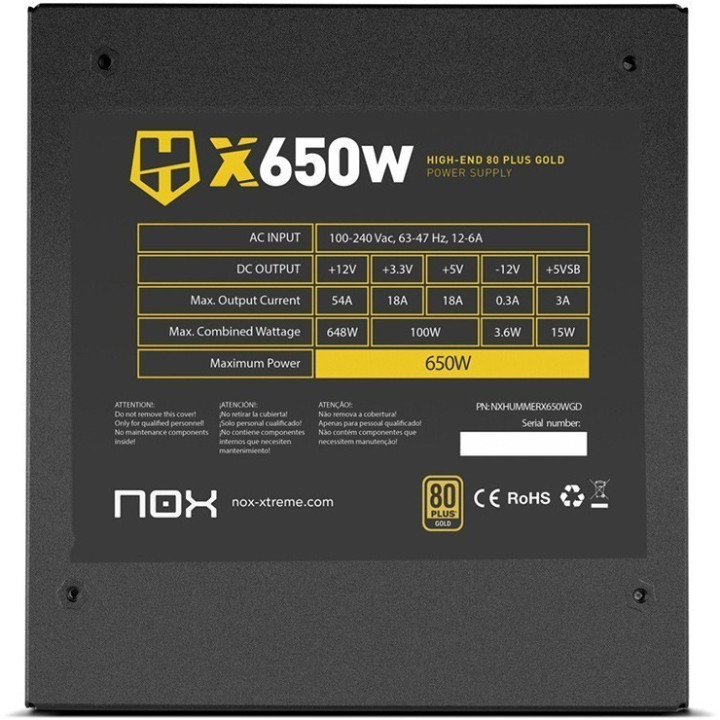 Nox HUMMER X Series MODULAR ATX PSU 650W 80+ GOLD 