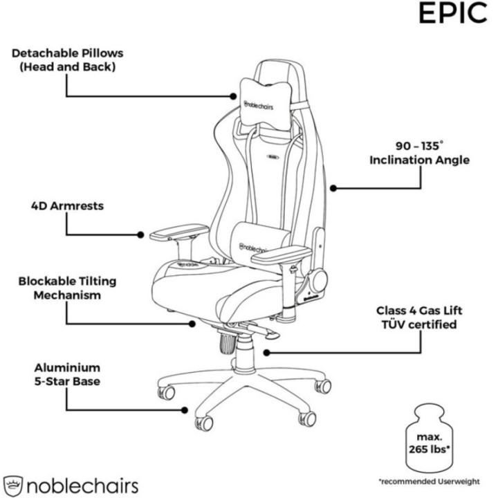 Cadeira Gaming Noblechairs EPIC PU Leather Preto / Dourado